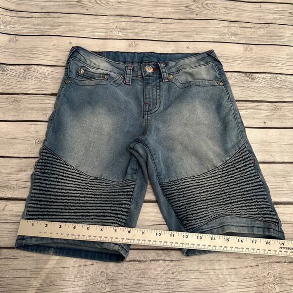 True Religion Geno Relaxed Slim Moto Mens Blue Denim Shorts Size 16 - Picture 5 of 11